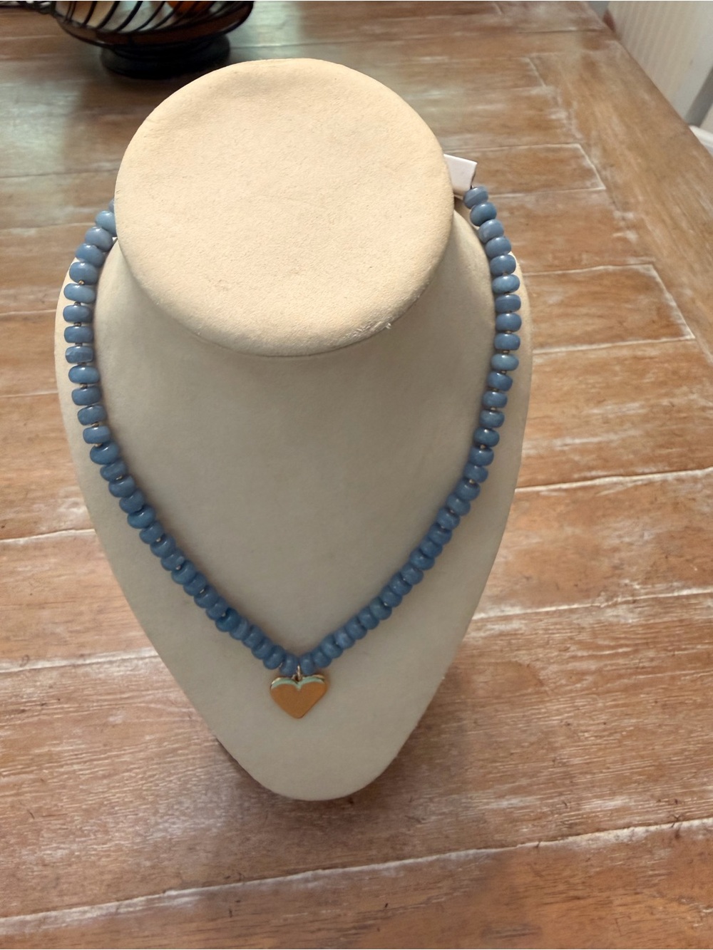 LOFT Blue Beaded Necklace with Gold Heart Charm